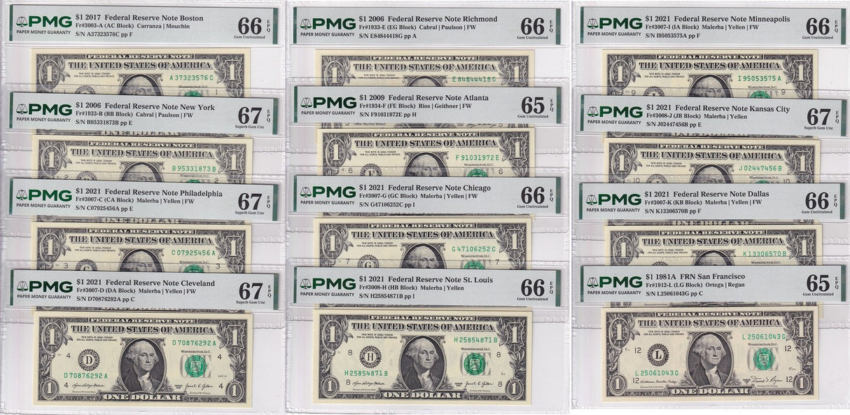 United States SET 12,1 Dollar USA Mixed States A-L Gem UNC PMG 65 66 67 EPQ