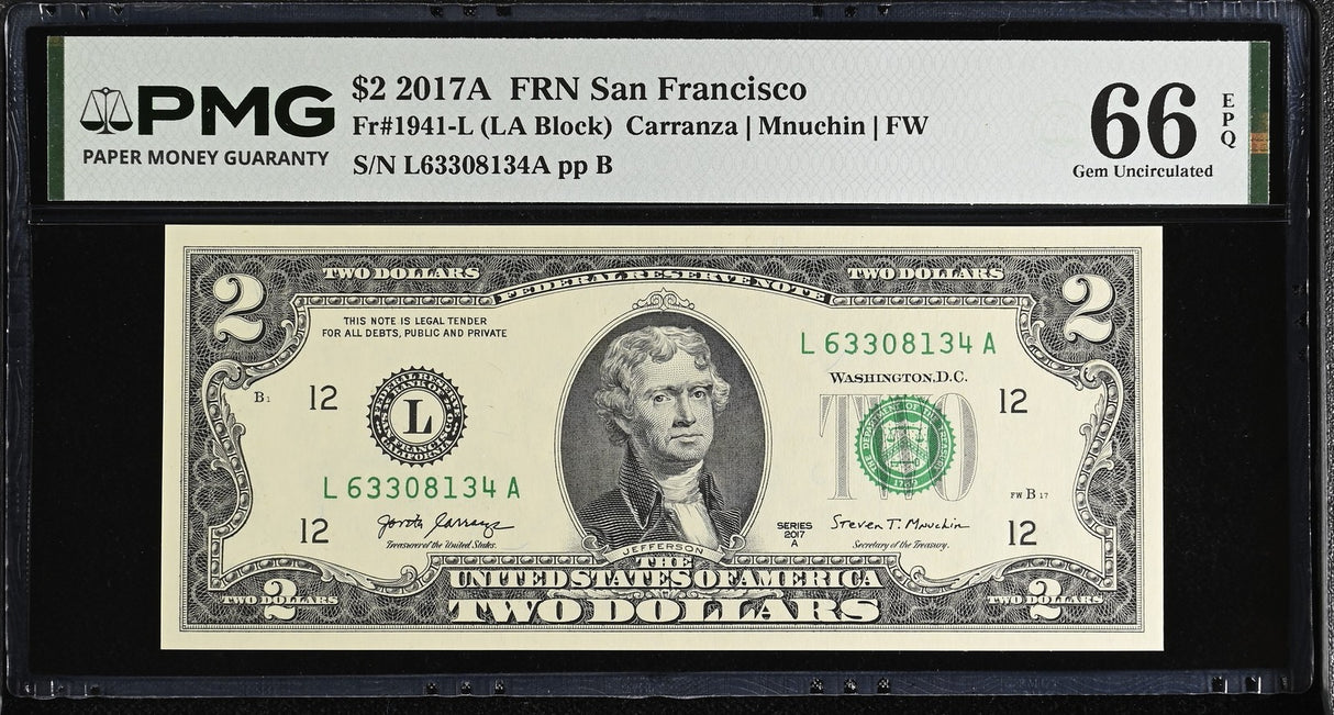 United States 2 Dollars Usa 2017A P 545 L San Fran Gem UNC PMG 66 EPQ
