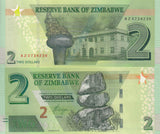 Zimbabwe 2 dollars 2019 P 101 AZ Replacement UNC