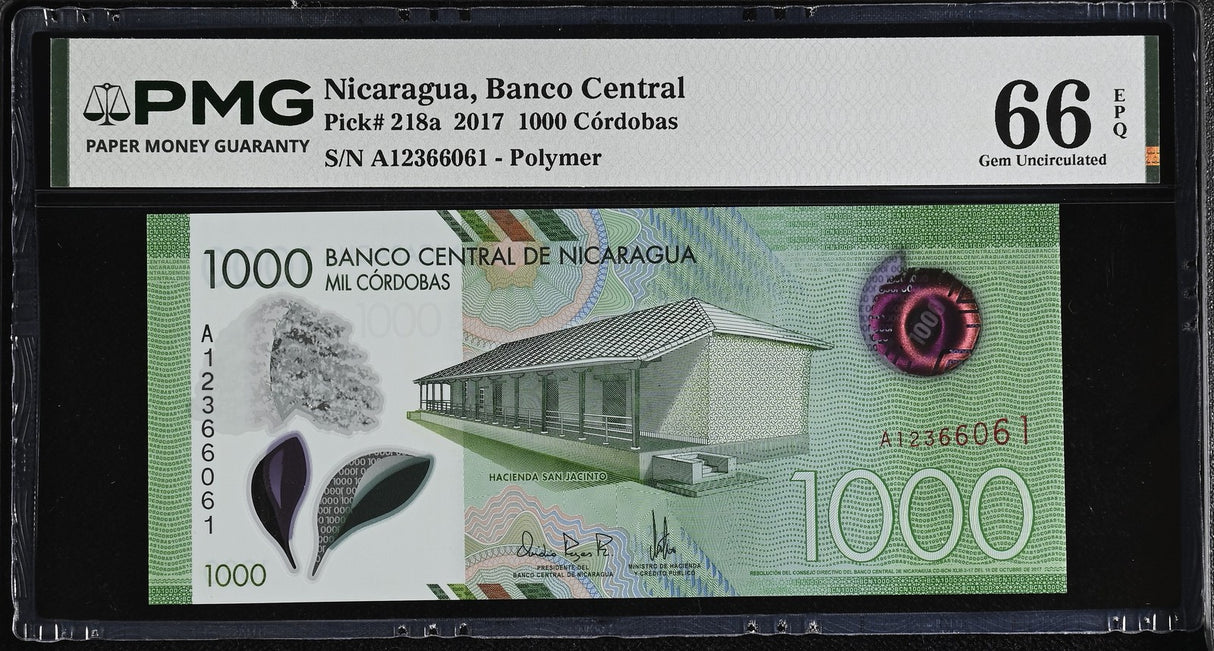 Nicaragua 1000 Cordobas 2017 P 218 a Polymer Gem UNC PMG 66 EPQ