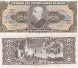 Brazil 5 CRUZEIROS ND 1962-1964 P 176 d UNC ,Little Yellow Tone, Conquest