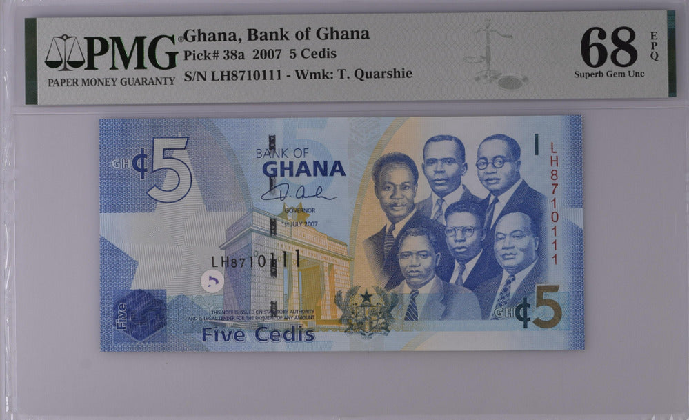 Ghana 5 Cedis 2007 P 38 a Superb Gem UNC PMG 68 EPQ