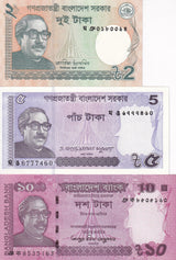 Bangladesh set 3 X LOT 10=30 PCS  2 5 10 Taka 2022-2024 P 52 54 64A UNC