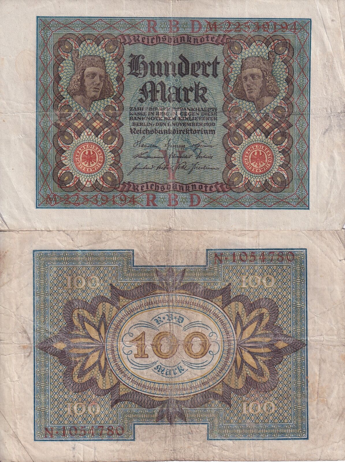 Germany 100 Mark 1920 P 69 USED / Circulated
