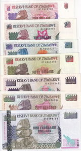 Zimbabwe SET 7 UNC 5 10 20 50 100 500 1000 Dollars 1994-2003 P 5 6 7 8 9 11 12