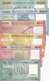 Lebanon Set 6 1000-20000 50000 100000 Livres 2016-2023 P 90 91 92 93-105 UNC