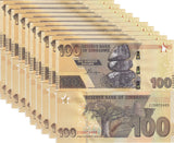 Zimbabwe 100 Dollars 2020 P 106* ZZ PREFIX Replacement LOT 10 UNC