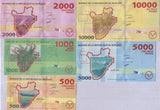 Burundi Set 5 Pcs 500 1000 2000 5000 10000 Francs 2015-2018 P 50-54 UNC