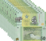 Zimbabwe 50 Zig 2026 P 117 New Design RHINO UNC LOT 10 PCS