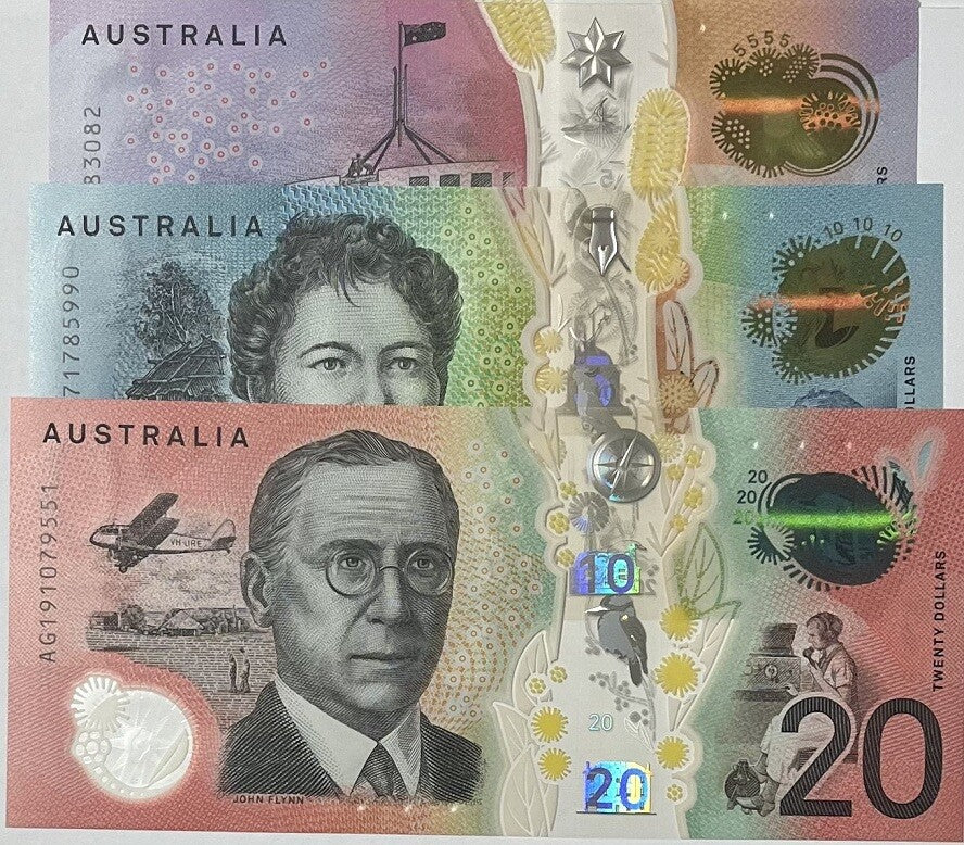 Australia Set 3 UNC 5 10 20 Dollars P 62 P 63 P 64 2016-2021 Polymer