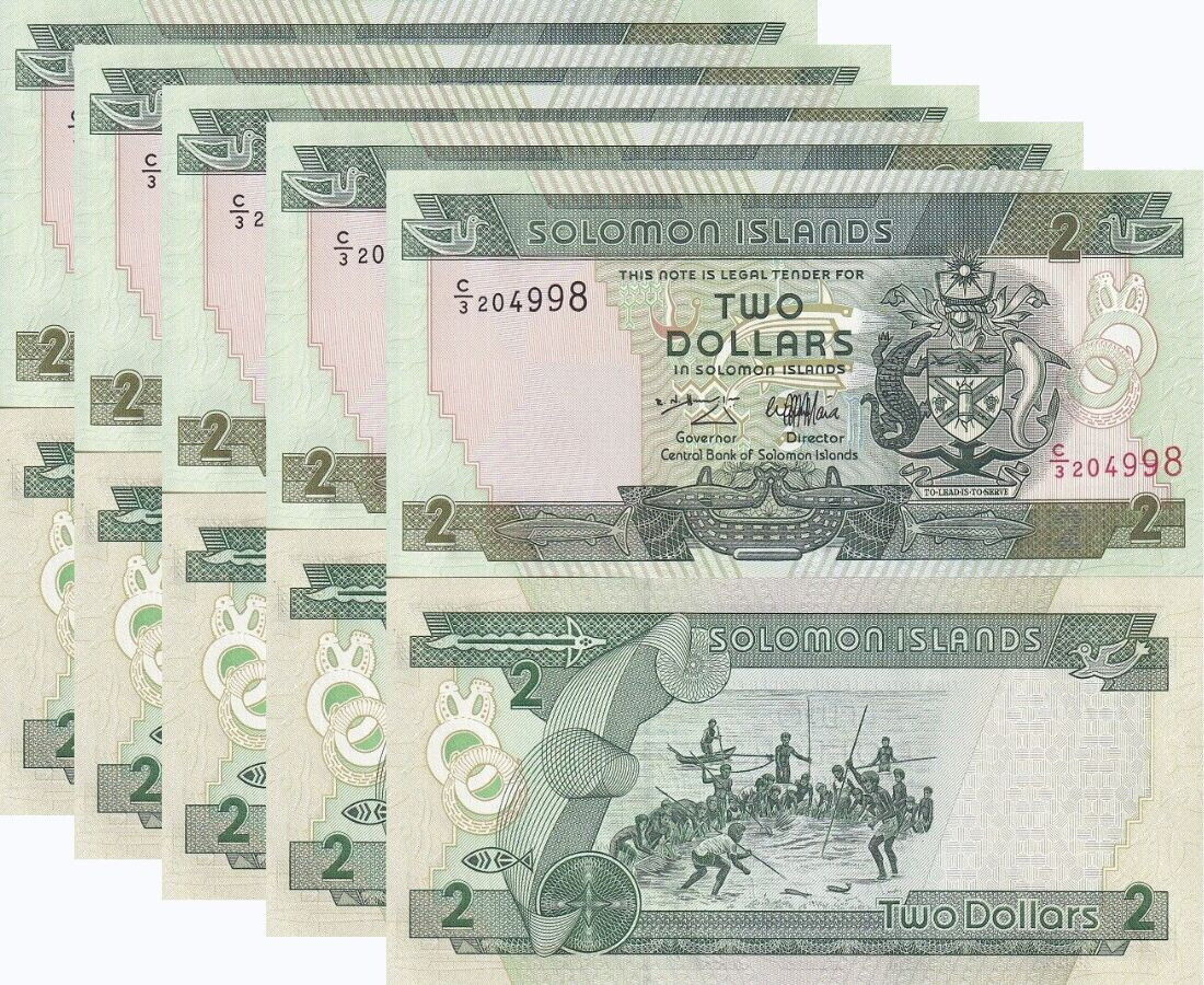Solomon Islands 2 Dollars ND 1997 P 18 UNC LOT 5 PCS