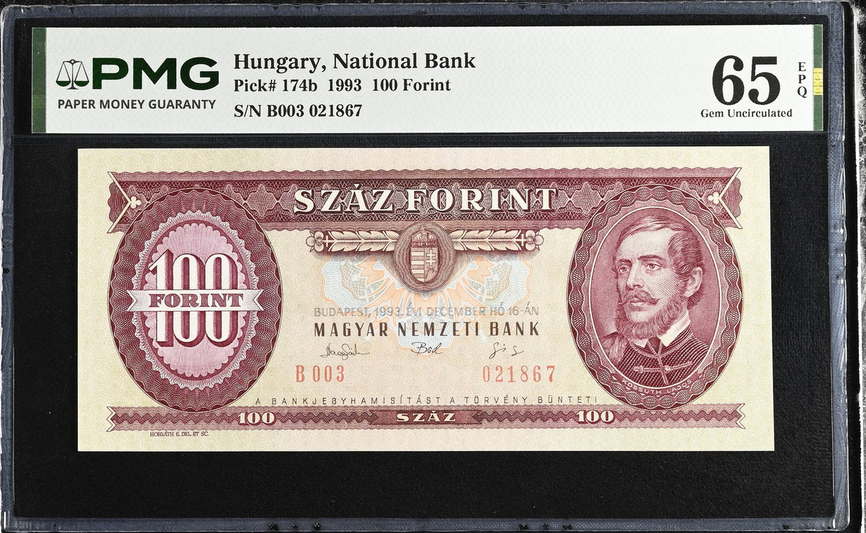 Hungary 100 Florint 1993 P 174 b Gem UNC PMG 65 EPQ