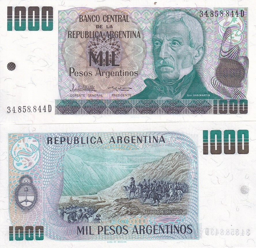Argentina 1000 Pesos Argentinos ND 1984 P 317 b UNC ,El Paso de los Andes