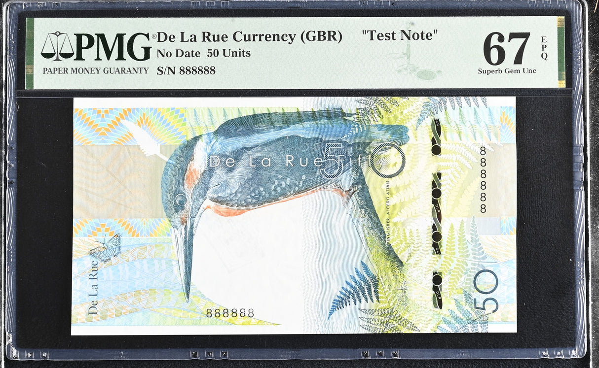 TEST NOTE DE LA RUE 50 Fifty Kingfisher 88888 Superb Gem UNC PMG 67 EPQ