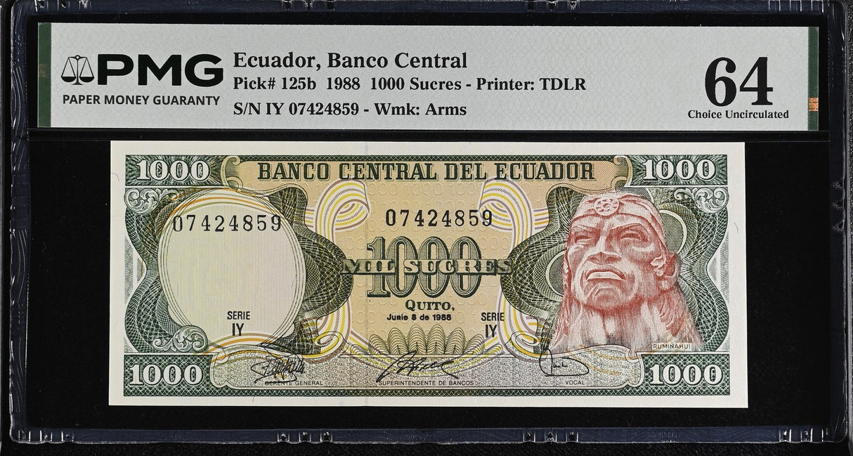 Ecuador 1000 Sucres 1988 P 125 b Choice UNC PMG 64