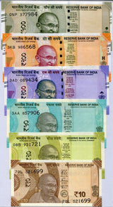 India Set 6 UNC 10 20 50 100 200 500 Rupees Mixed Year P 109 110 - 113 114