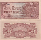 MALAYA 50 CENTS JAPANESE OCCUPATION P M4 "MT" AUnc Little Yellow Tone