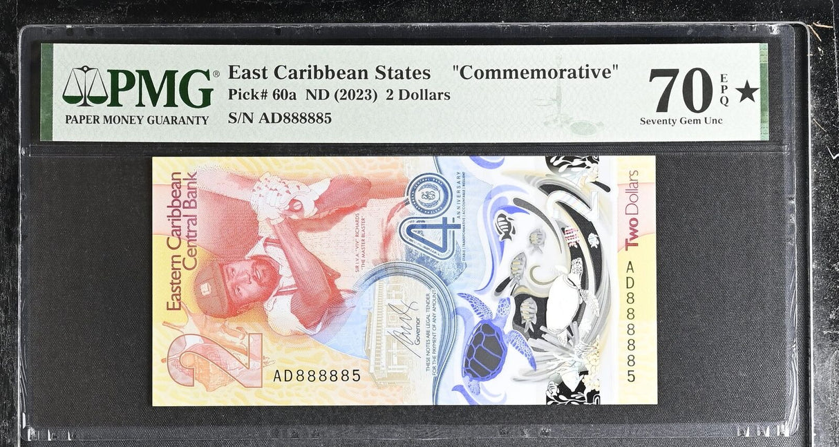 East Caribbean States 2 Dollars 2023 P 60 Superb Gem UNC PMG 70 EPQ SOLID 888885