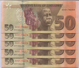 Zimbabwe 50 Dollars 2020/2021 P 105 UNC Lot 5 Pcs