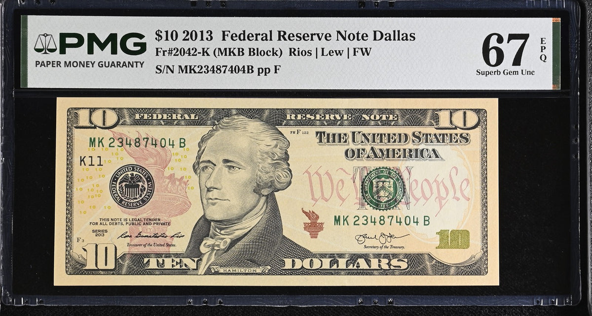 United States 10 Dollars USA 2013 P 540 K Dallas Superb Gem UNC PMG 67 EPQ