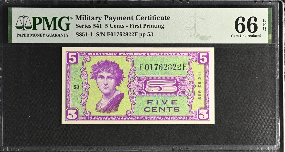 Military Payment Certificate 5 Cents 1958-1961 P M36 USA Gem UNC PMG 66 EPQ