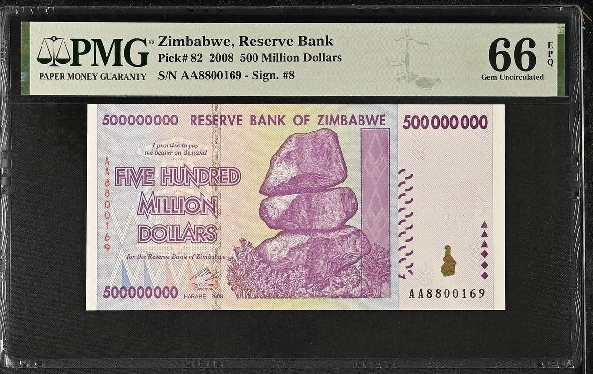 Zimbabwe 500 Million 2008 P 82 Gem UNC PMG 66 EPQ