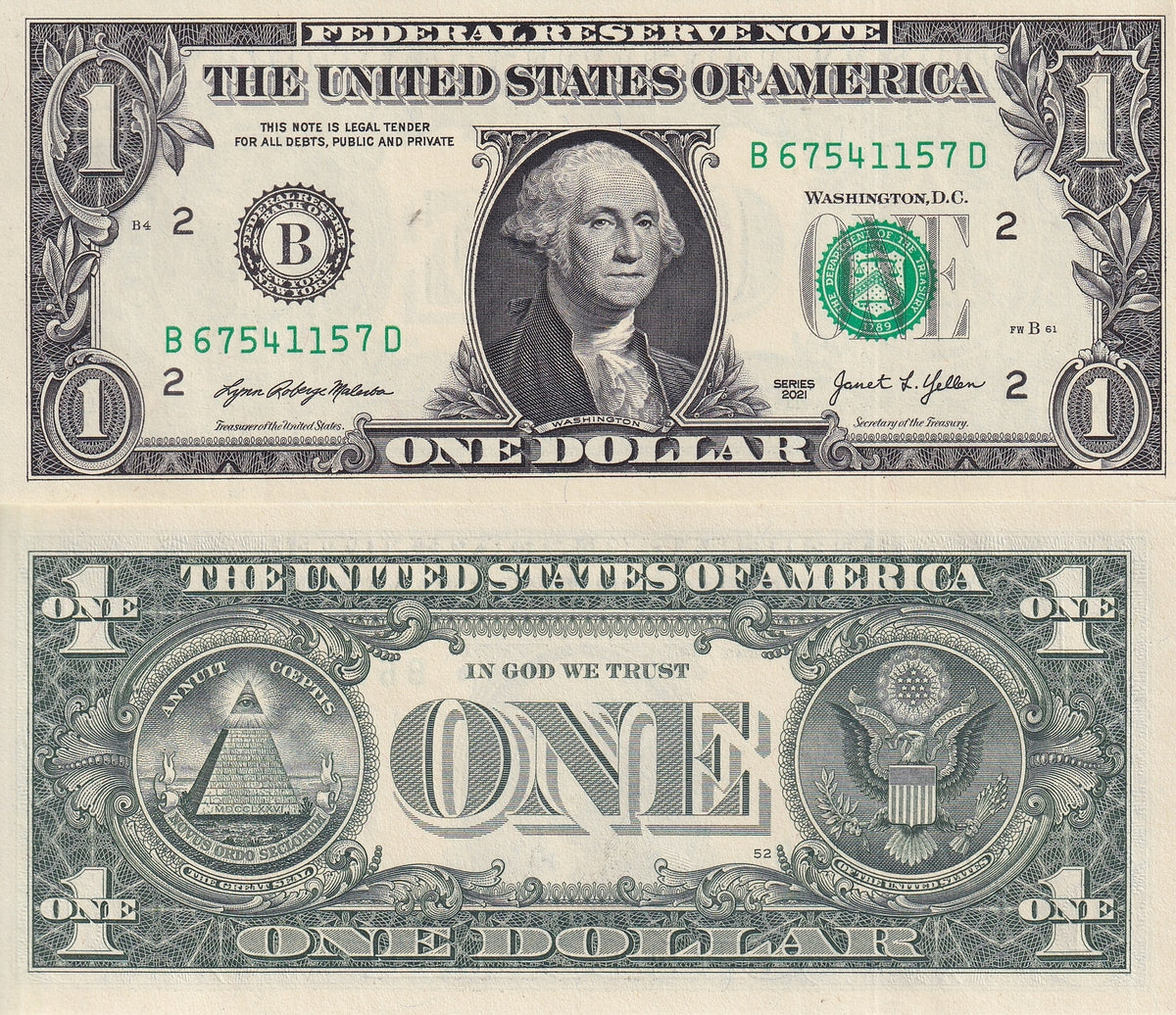 United States 1 Dollars USA 2021 P 549 New York NY "B" letter UNC