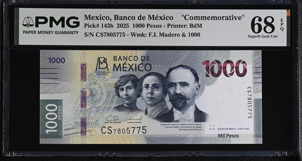 Mexico 1000 Pesos 2025 P 143 b Commemorative Superb Gem UNC PMG 68 EPQ