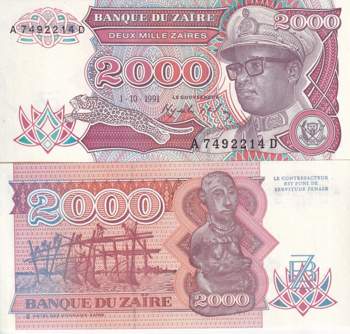 Zaire 2000 Zaires 1991 P 36 UNC