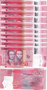 Jamaica 50 Dollars 2022/2023 P 96 Polymer LOT 10 Pcs UNC