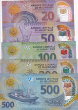 Mauritania Set 5 UNC 20 50 100 200 500 Ouguiya 2017 - 2020 P 21 22 23 24 25