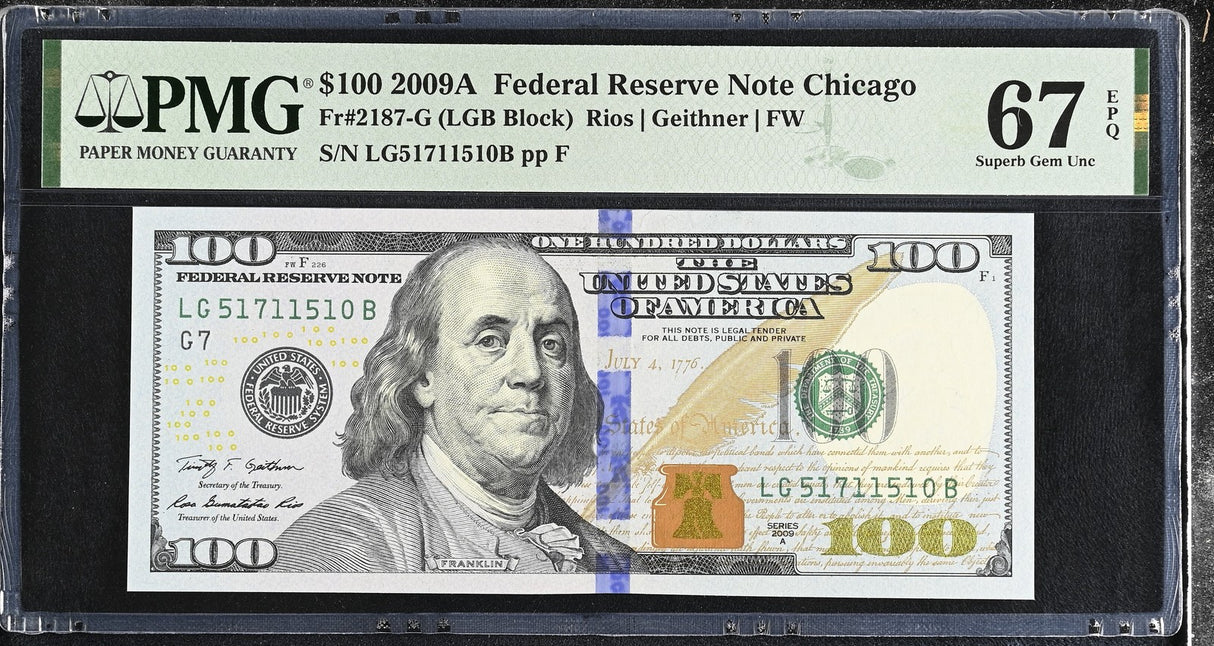 United States 100 Dollars USA 2009A P 536 G Chicago Superb Gem UNC PMG 67 EPQ