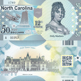 UNITED STATE USA. 50 DOLLARS 2015 POLYMER 12th STATE NORTH CAROLINA NC Private