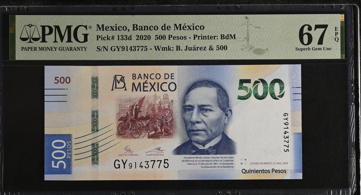 Mexico 500 Pesos 2020 P 133 d Superb Gem UNC PMG 67 EPQ