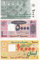 Lebanon Set 3 UNC 1000 5000 10000 Livres 2008 P 84 85 86 Alphabet development