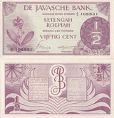 Netherlands Indies 1/2 Roepiah Gulden DE Javasche Bank Vijftig 1948 P 97 UNC