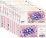 Bosnia 100000 on 10 Dinara 1993 (1992) P 34 b UNC LOT 10 PCS
