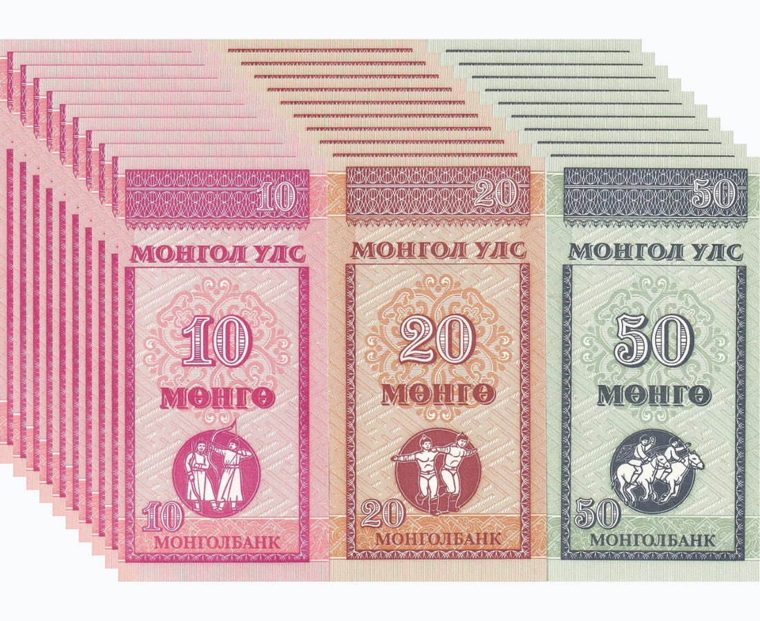 Mongolia set 3 x 10 Lot = 30 Pcs 10 20 50 Mongo 1993 P 49 50 51 UNC