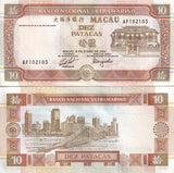 Macau 10 Patacas 1991 P 65 BNU AUnc