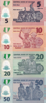 Nigeria Set 4 Pcs 5 10 20 50 Naira Random Year Polymer P 37 38 39 40 UNC