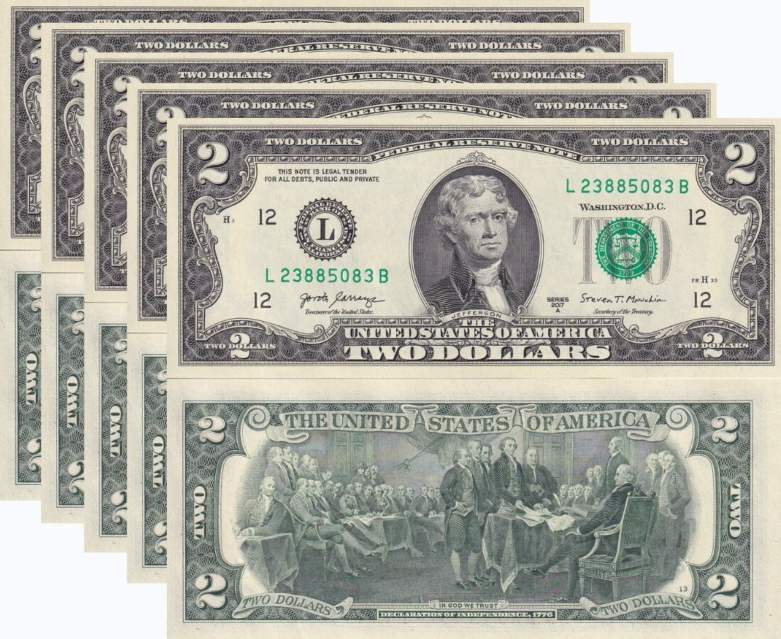 United States 2 Dollar Usa 2017A P 545 San Francisco Ca "L" UNC LOT 5 PCS