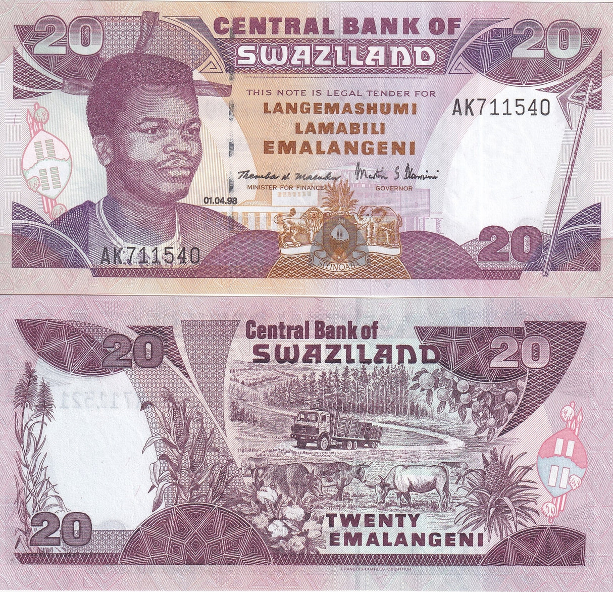 Swaziland 20 Emalangeni 1998 P 25 c UNC