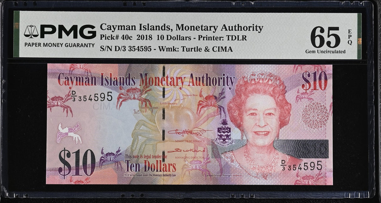 Cayman Islands 10 Dollars 2018 P 40 c Gem UNC PMG 65 EPQ TOP POP