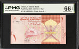 Oman 1 Rial 2020 P 52 a W/1 Prefix Gem UNC PMG 66 EPQ WTM Arm & 1