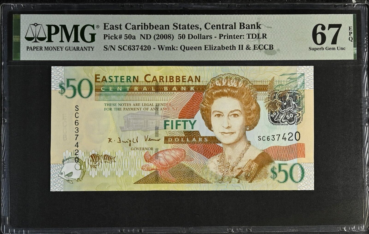East Caribbean 50 Dollars ND 2008 P 50 a Superb Gem UNC PMG 67 EPQ