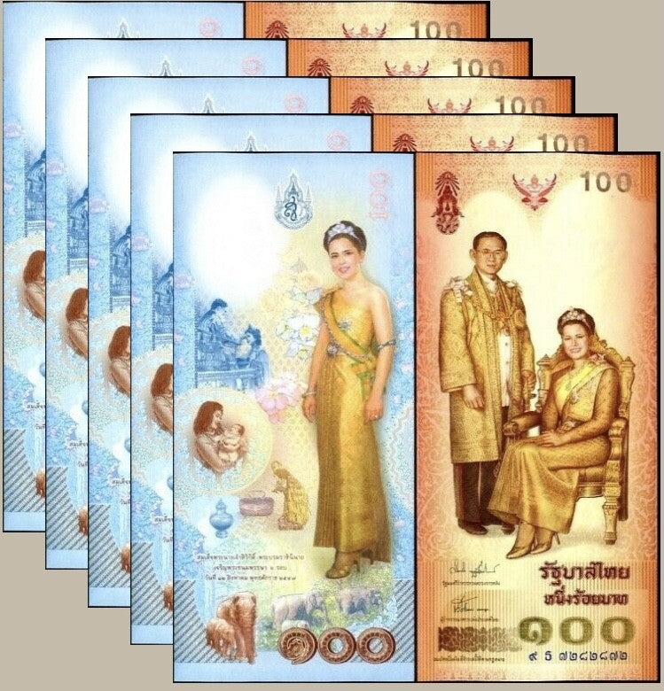 Thailand 100 Baht ND 2004 P 111 Commemorative UNC LOT 5 PCS, 72th Queen Sirikit