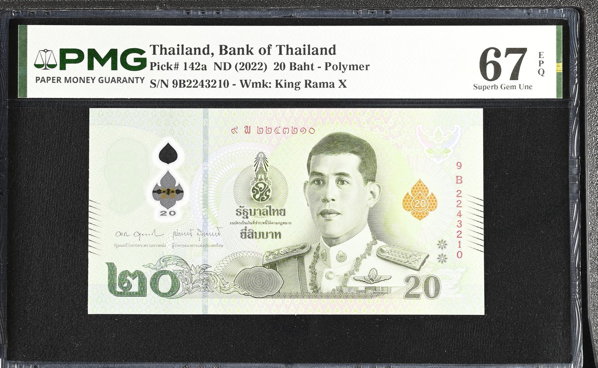 Thailand 20 Baht ND 2022 P 142 a Sign 92 Polymer Superb Gem UNC PMG 67 EPQ