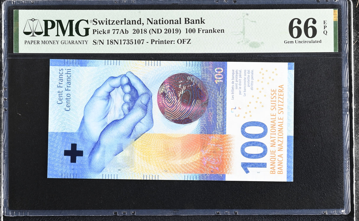 Switzerland 100 Franken 2018 ND 2019 P 77Ab Gem UNC PMG 66 EPQ