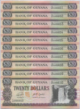 Guyana 20 Dollars ND 2018/2020 P 30 g UNC, Kaieteur Falls Lot 10 PCS