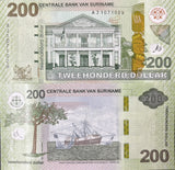 Suriname 200 Dollars 2024 P 166A UNC Paramaribo, Sandbox tree ,fishing trawler